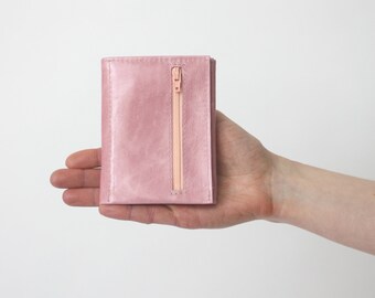 Leather Trifold Wallet Strawberry Ice Pink, small pink womens wallet