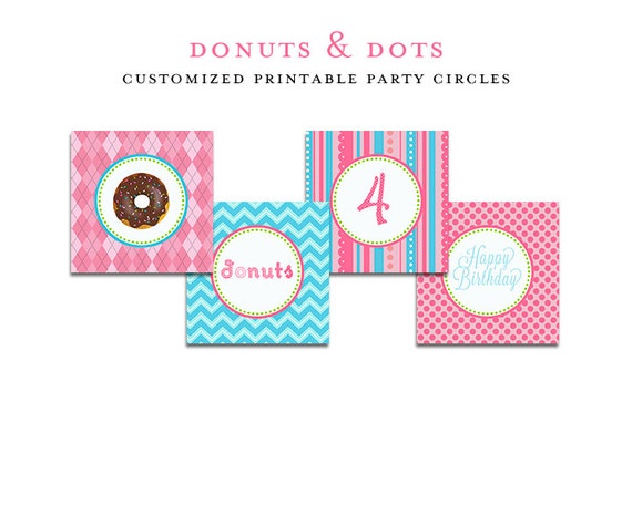 DONUTS & DOTS, PRINTABLE Party Circles, Cupcake Toppers Il_570xn