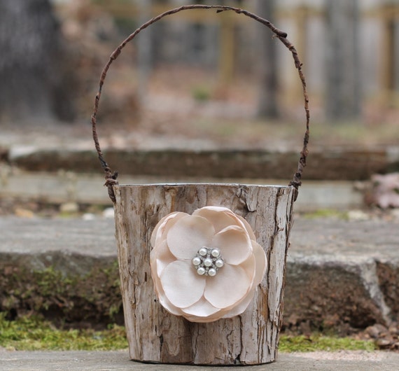 Rustic Flower Girl Basket Bark Vintage Inspired