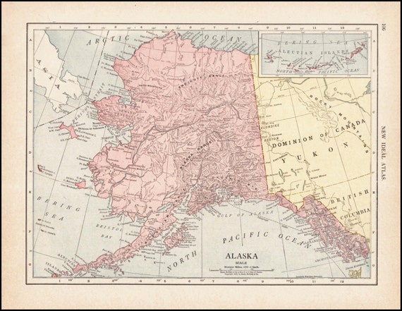 Alaska Map of Alaska Counties 1913 Antique by ParagonVintagePrints