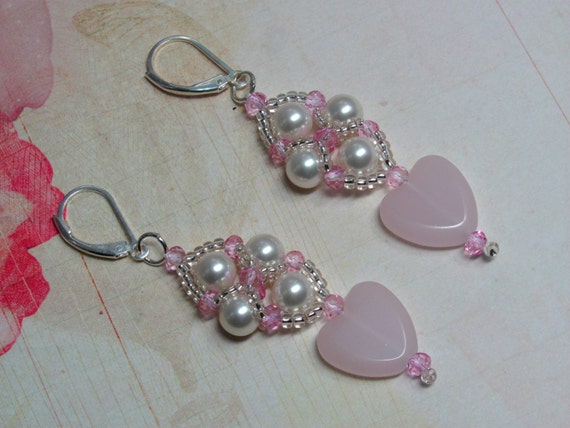 Pink Heart Earrings Valentine Earrings Heart Earrings