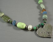 Mixed Stone Necklace w/ Hammered "Taken" Pendant / Hip Semi Precious Stones/Beads