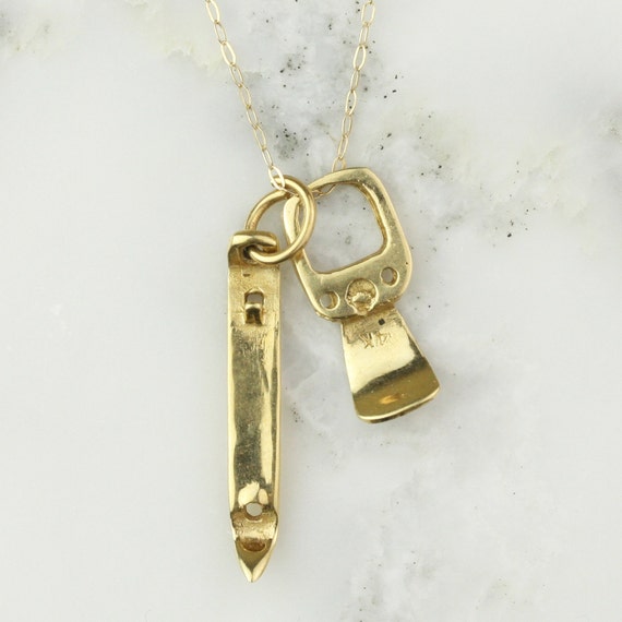 14k Gold Tiny Can Opener and Beer Pull Tab Pendant Necklace on