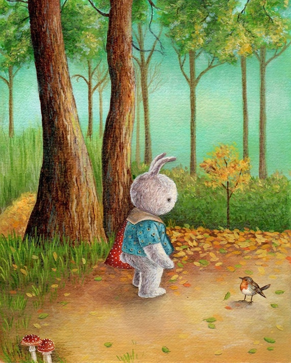 A Forest Walk, Art Print, Baby's Bedroom Illustration, Nursery Decor, Baby Gift, Baby Nursery Art Print, Bunny Art, Cute Art, Watercolor