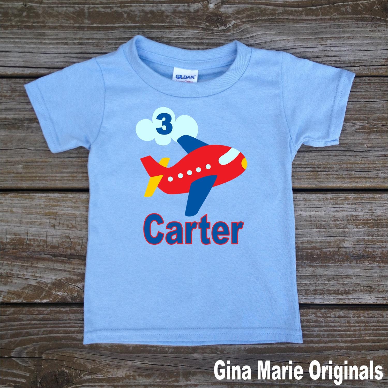 Personalized Little Boy's Birthday Shirt in Airplanes