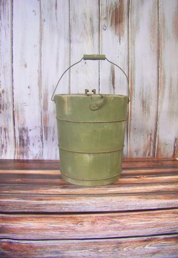 Vintage Ice Cream Bucket with Wooden handle Vintage Ice Cream