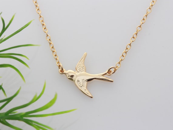 Gold Bird Necklace Choose Silver OR Gold Necklace . Flying