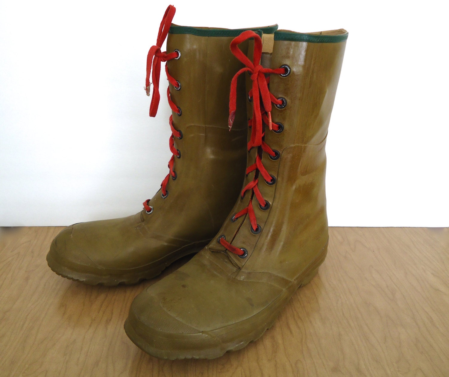 Vintage Rubber Hunting Boots / Northerner army green rain