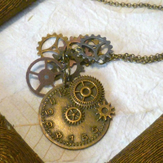 Steampunk Cogs and Gears Pendant in Antique Bronze UK Seller