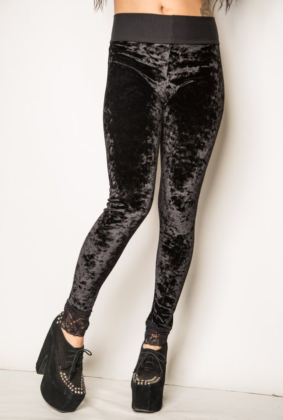 Black Velvet Leggings w/ lace