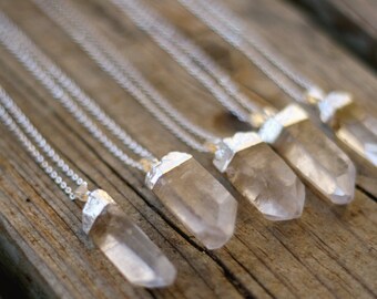 Silver Plated Crystal Necklace, Raw Crystal Necklace, Silver Dipped Crystal Necklace, Gypsy Jewelry