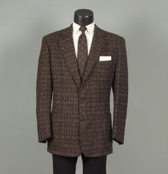 Vintage Mens Sport Coat 1950s Brown Tweedy Fleck Wool