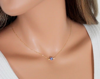 Evil Eye Necklaces Gold Filled Blue Eyes Minimalist Kabbalah Jewelry Simple Delicate Goldfilled Chain Womens Girls