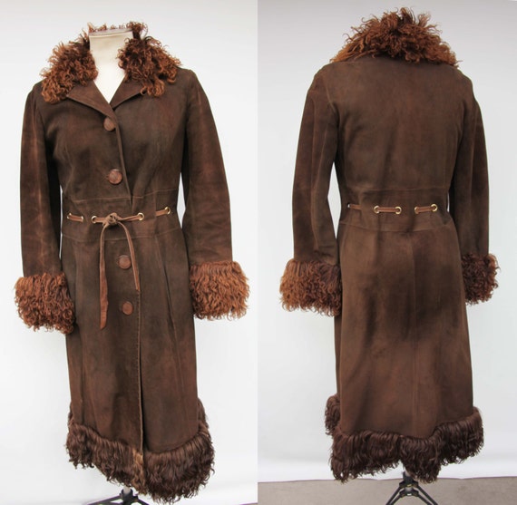 Long Coat Suede Leather Trench Cowhide Curly Fur Collar Hem