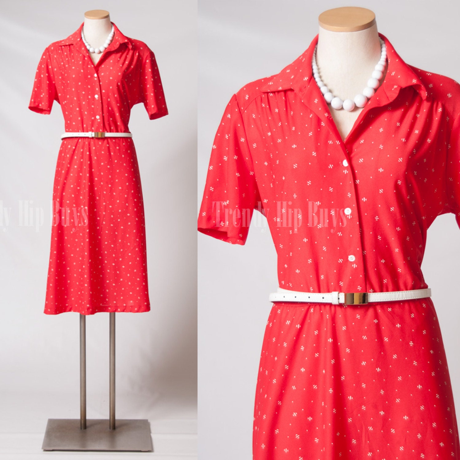 Vintage 70s Dress, Red Dress, Aline dress, red Summer dress â€“ XL1XL