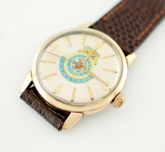 Mens Mechanical Wind Up Wrist Watch Teamsters Dial 10K RGP