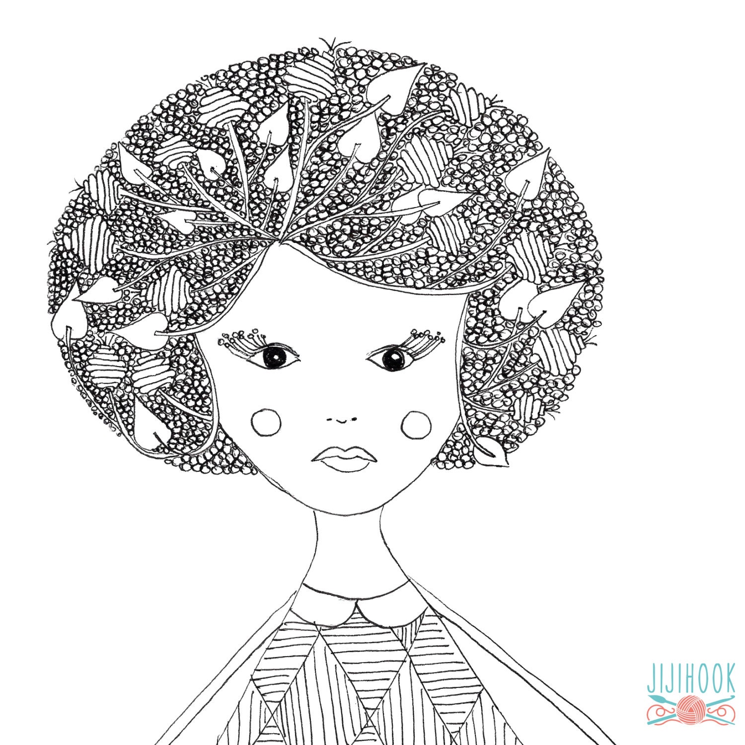 Afro Girl Art Zentangle inspired Art Print PDF Instant by Jijihook