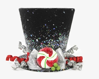 Christmas tree topper ,Top hat tree topper, Christmas table decoration, Silver and Red Christmas decoration