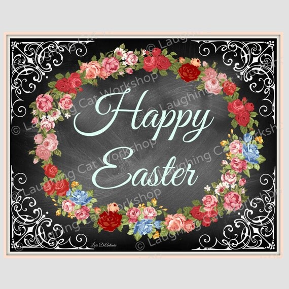 Happy Easter print Easter chalkboard style print Easter wall