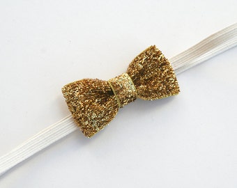 Little Gold Sparkle Hair Bow - Gold Hair Bow - Newborn Hair Bow - Mini Gold Hair Bow - Sparkle Hair Bow - Photoshoot Accessory