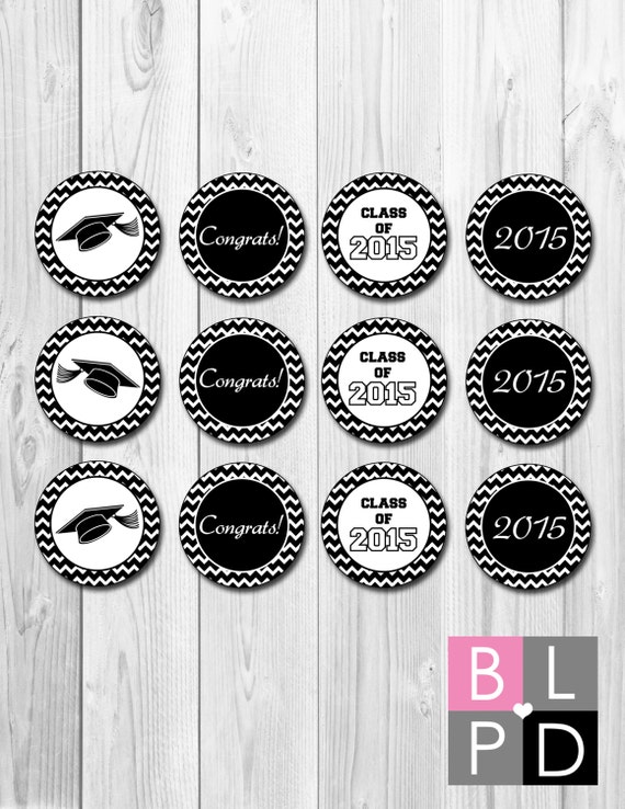 INSTANT DOWNLOAD - Cupcake Toppers - Chevron Stripe Graduation Theme - DIY - Printable Il_570xn