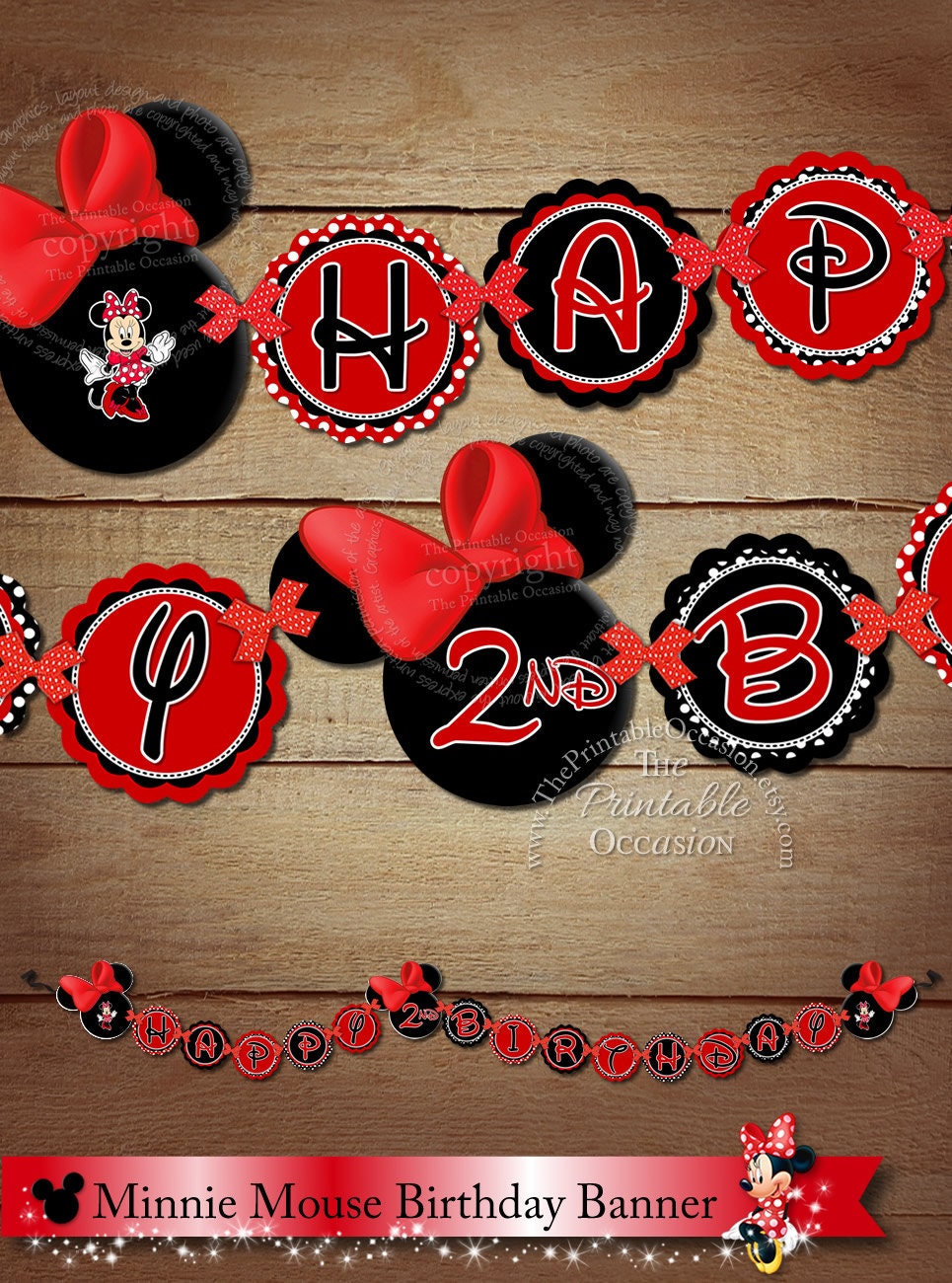 PRINTABLE Red Minnie Mouse Happy Birthday Banner Minnie Mouse
