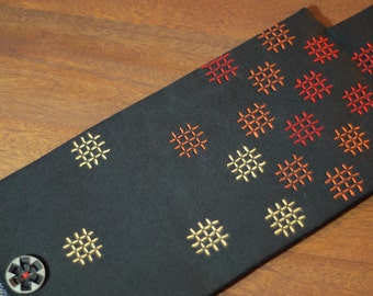 French Press Cozy - Sashiko Embroidered, Black with Red and Orange Checks