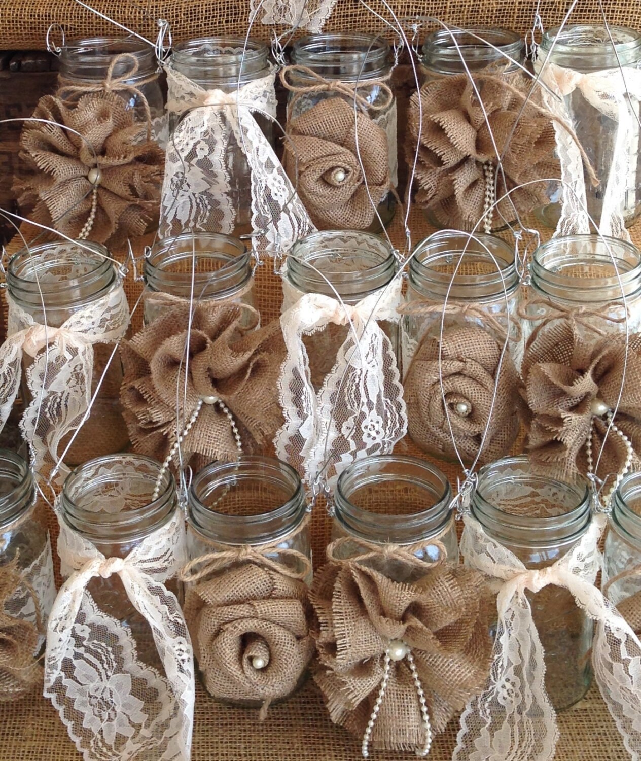 Hanging Mason Jars Ball jars Flower Vases/Candle Votive