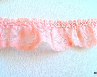 Peach Floral Net Lace Trim Ribbon 35mm wide - 041203L48