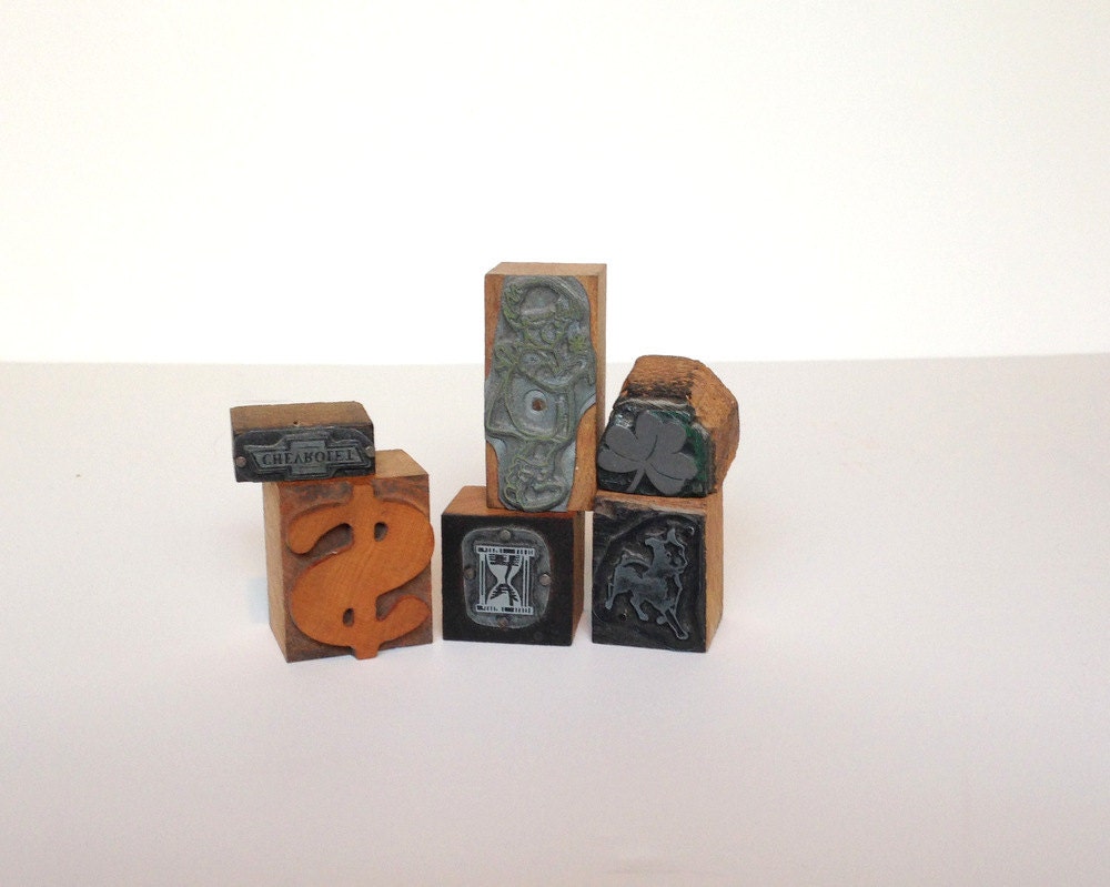 Vintage Typeset Letterpress Stamps Printer Blocks Clover