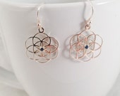 Sacred Geometry, Sterling Silver Seed of Life Earrings with Blue Sapphires