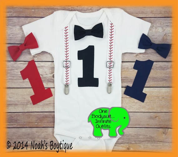 Baby Boy First Birthday Baseball Theme - Baseball Outfit - Number One Shirt - Baseball Suspenders Black Bow Tie - 1st Birthday - Clothing by NoahsBoytiques