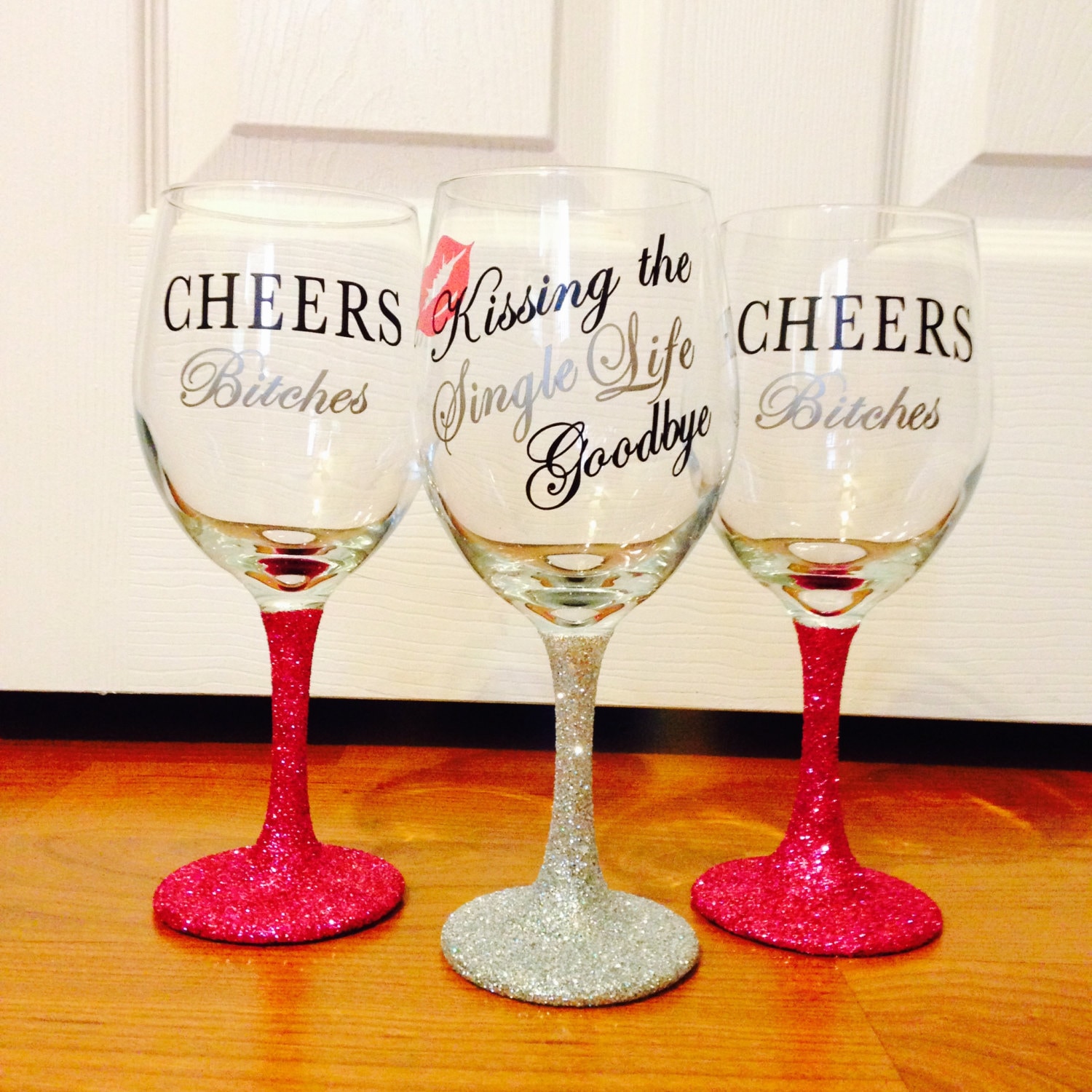 Bachelorette Party/ Bridesmaids Glitter Wine Glasses