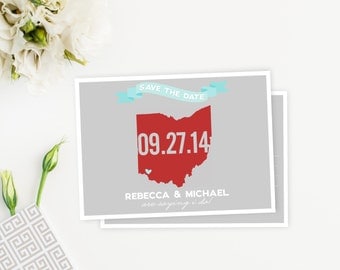 ANY State Save the Date Postcard, Banner, State Outline
