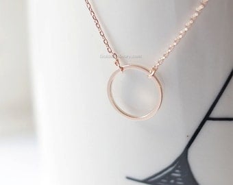 Circle Karma Rose Gold necklace, Infinity, Eternity, Circle, Ring Necklace--dainty, simple, birthday, wedding gifts, bridesmaid gifts