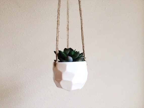 Little Hanging Planter Faceted Ceramic Planter White