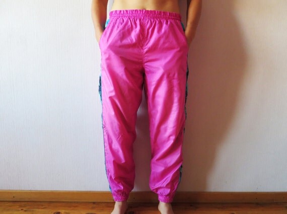 Bright Pink Nylon Sport Pants High Waist Colorful Sporty