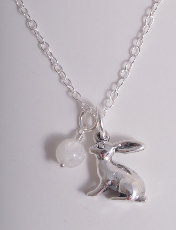 Silver hare necklace sterling silver 925 moon gazing hare and