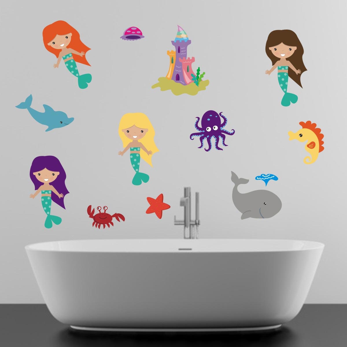 SALE Happy Mermaid Wall Stickers Sea Wall Decals Animal