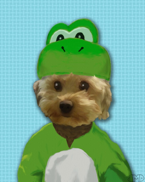 Puppy in Yoshi costume Poster by BrittPics on Etsy