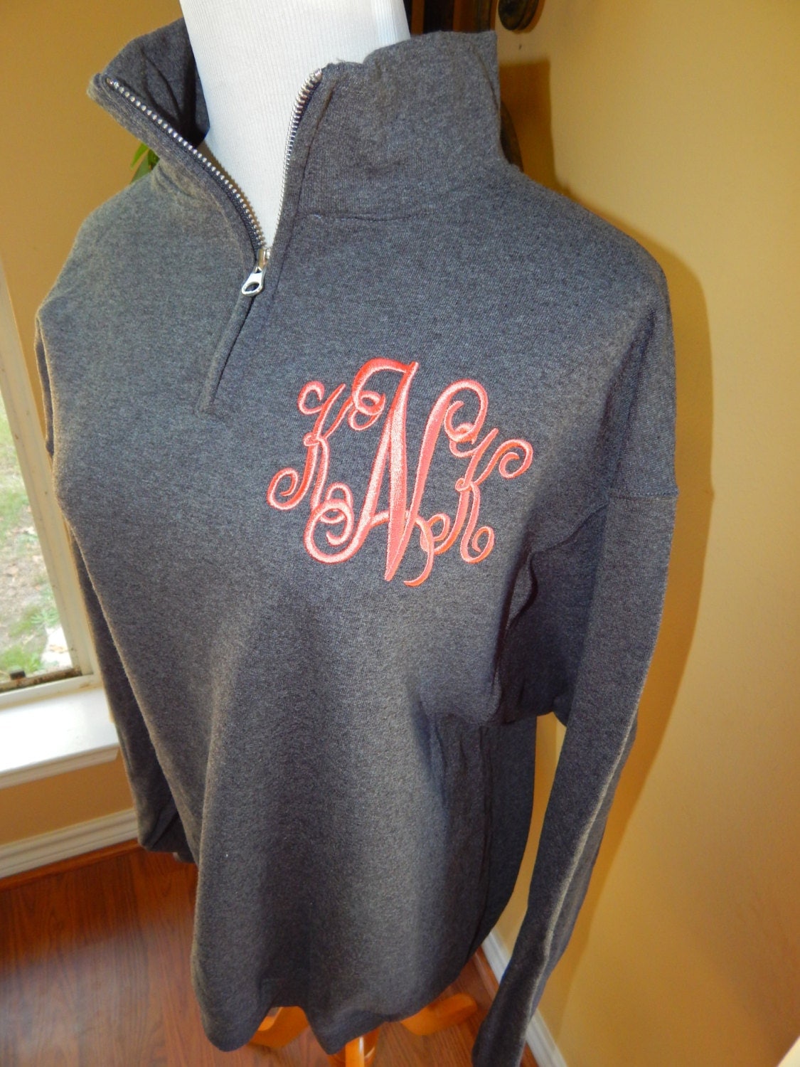 Monogrammed Quarter Zip Sweatshirt by APresentfromaBird on Etsy