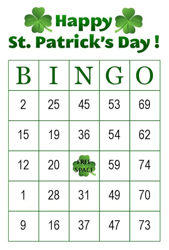 Items similar to St. Patrick's Day Bingo Party Game, 100 cards, 4 per
