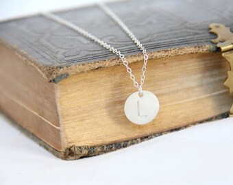 1/2 in Sterling Silver Initial Necklace, Personalized Initial necklace, Hand stamped, Letter Necklace, Silver Necklace, Bridesmaid Gift