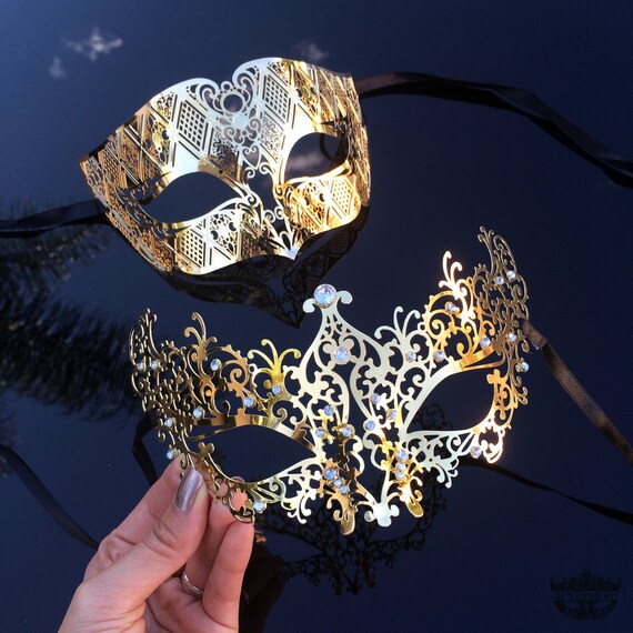 Gold Couple's Masquerade Mask Set His & Hers Mask by 4everstore
