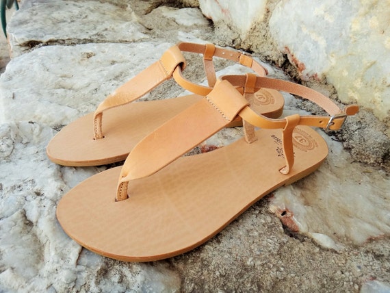 Ancient Greek Leather Sandals  Natural  Gold  Silver T-bar Genuine ...