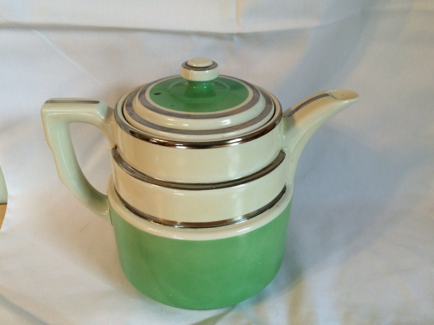 Hall's China Coffee Pot Green and Ivory with by