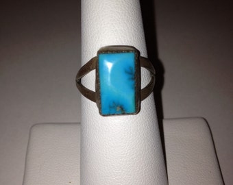 Navajo Turquoise Ring Sz 7 Sterling Silver Old Dead Pawn 925 Cocktail ...