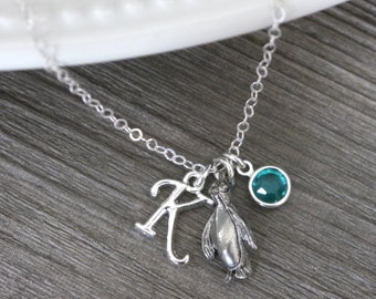 Penguin Necklace, Penguin Charm Necklace, Silver Penguin Necklace, Theta Phi Alpha Jewelry, Letter Birthstone, Pittsburgh penguin, CLCB