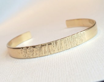Textured Cuff Bracelet ~ Simple Hand Forged Half Hammered Brass Cuff ~ Minimal Gold Stacking Bracelet