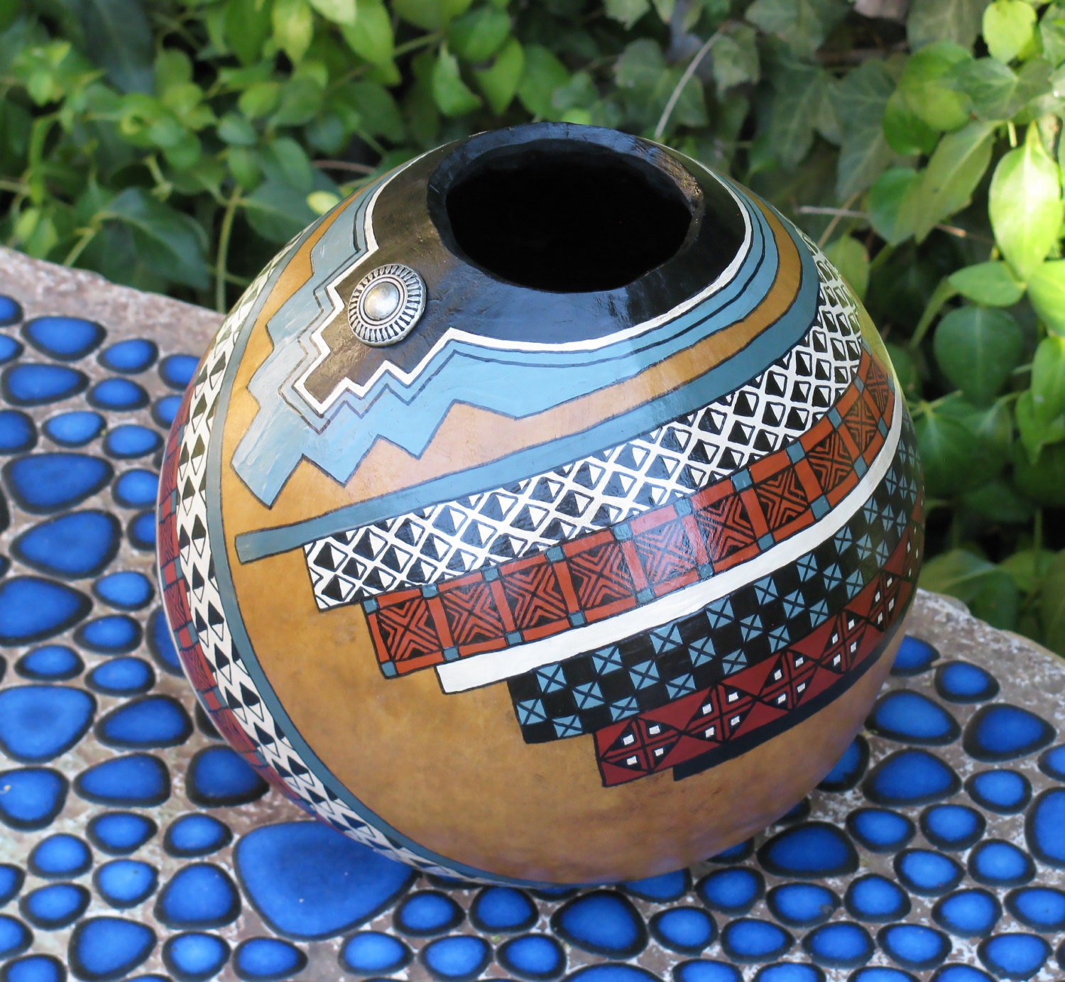 Southwestern Hand Painted Gourd Pot 647 By AChristmasbyCarol